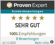 ProvenExpert: SEHR GUT, 100 % Empfehlungen